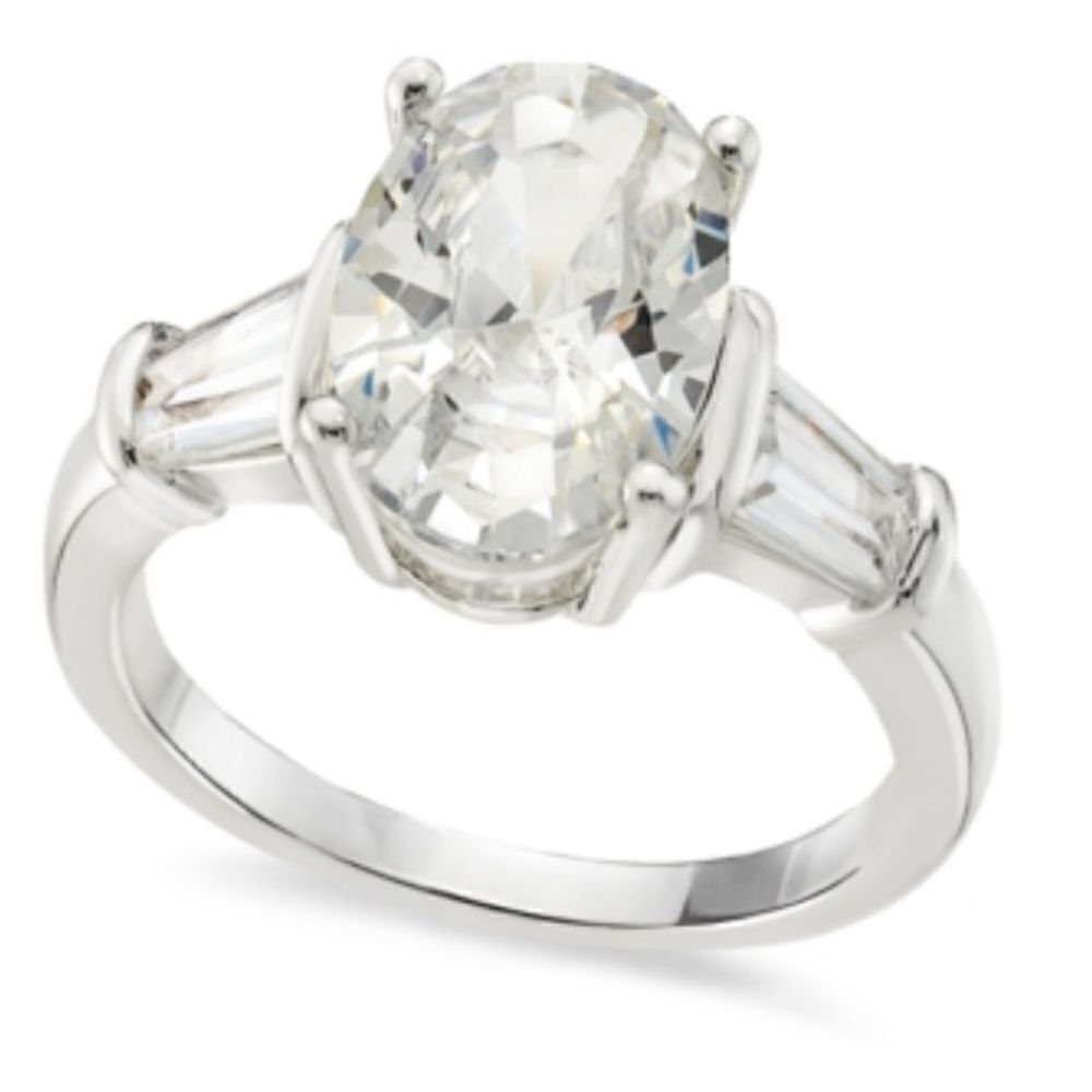 NWT Charter Club Silver-Tone Oval & Baguette-Cut Cubic Zirconia Ring